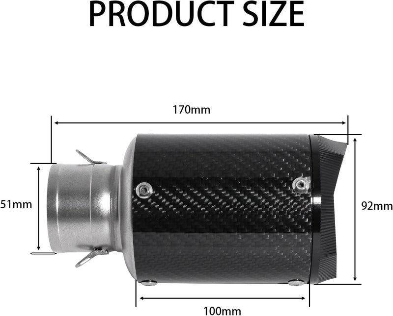 YZCHAIN Motorcycle Exhaust,Motorcycle Muffler Slip-On 2 Inch/51 MM,Carbon Fiber Slip on Exhaust Muffler,Universal Fit for Z900/GSXR750/CBR650, Heat Resistant, Black Round - Image 2